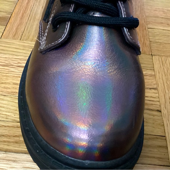 Girls Size 1 - Combat Boots - Side Zip-Up & Lace Up - Metallic - Picture 6 of 8